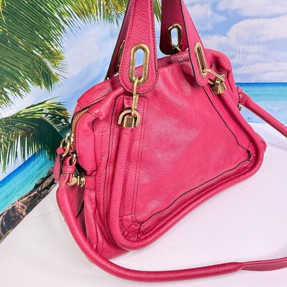 Chloé Paraty Satchel Raspberry Pink Leather Bag Gold Hardware - Picture 2 of 16